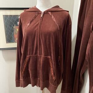 Vintage Brown Velour Track Suit Plus Size 2X Jacket Pants 2 Piece Athleisure